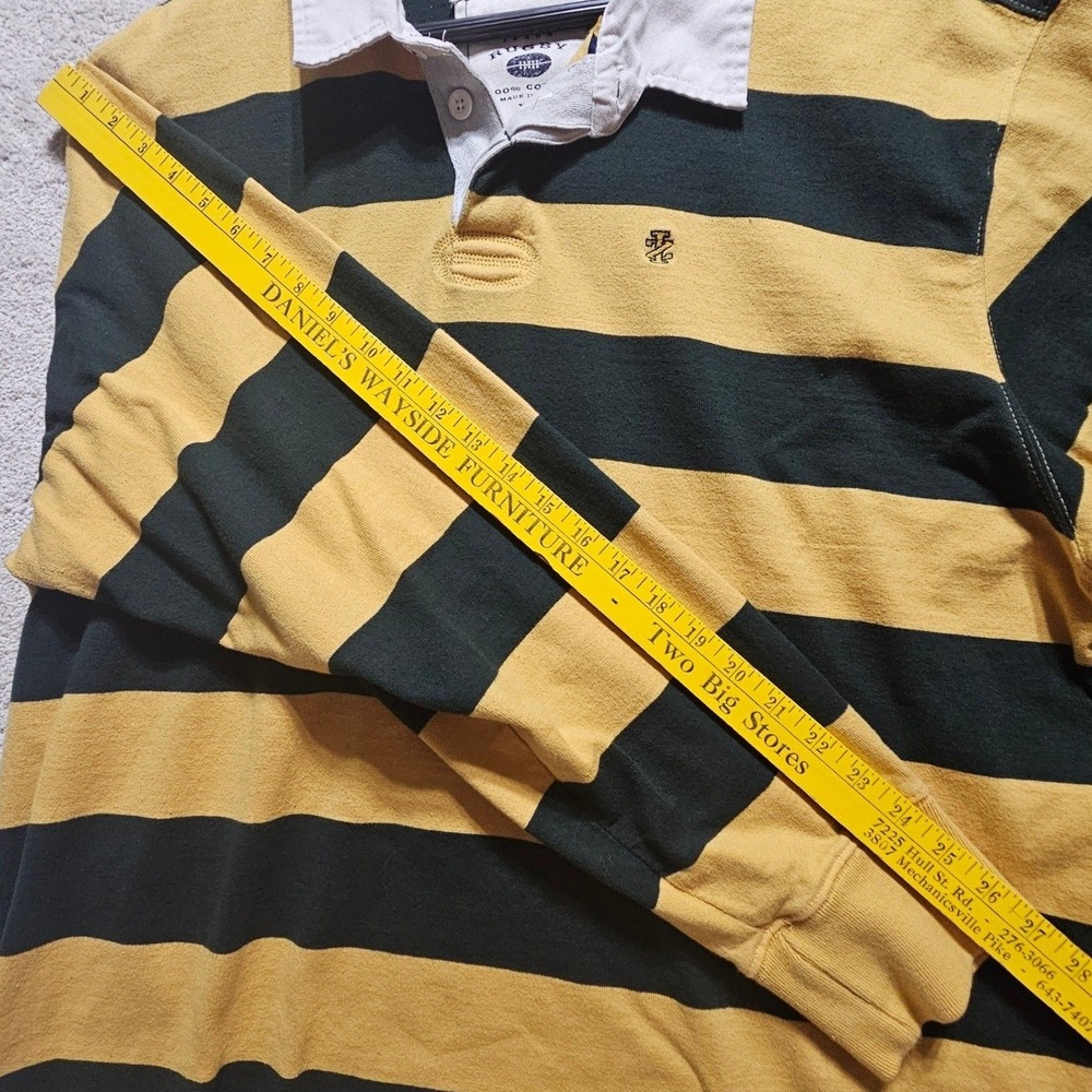 IZOD Mens Rugby Shirt XXL Long Sleeve Striped Green Yellow Cotton Heavyweight - Picture 5 of 15